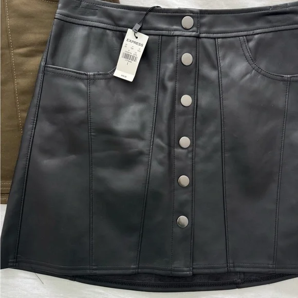 Express New Black Faux Leather and Like New Army Green Mini Skirt - Picture 5 of 9